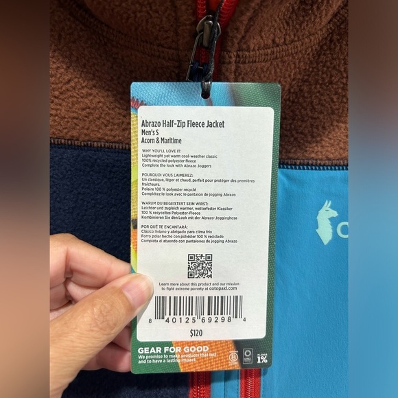 Cotopaxi Men’s Small Abrazo Half-Zip Fleece Jacket Blue Rust Brown NWT - Picture 5 of 7